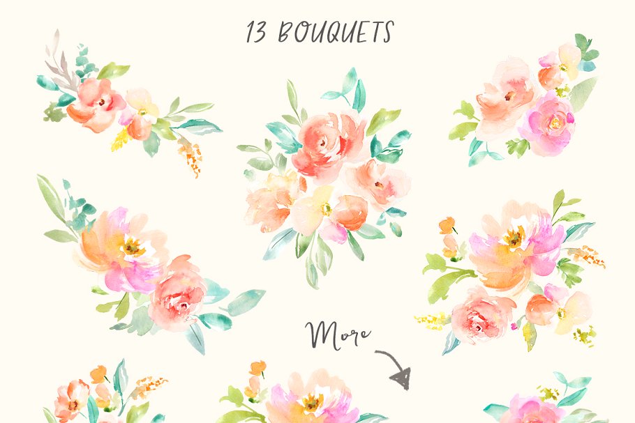 水彩花卉插画素材套装 Peonia Watercolor Flowers Set插图(1)