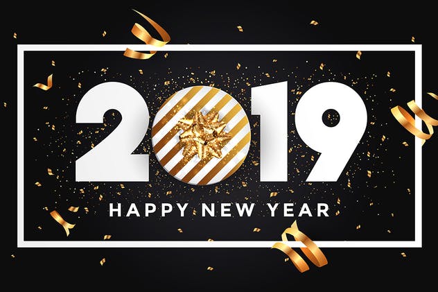 2019年新年猪年大红色贺卡设计模板 Happy New Year 2019 Greeting Cards插图(1)