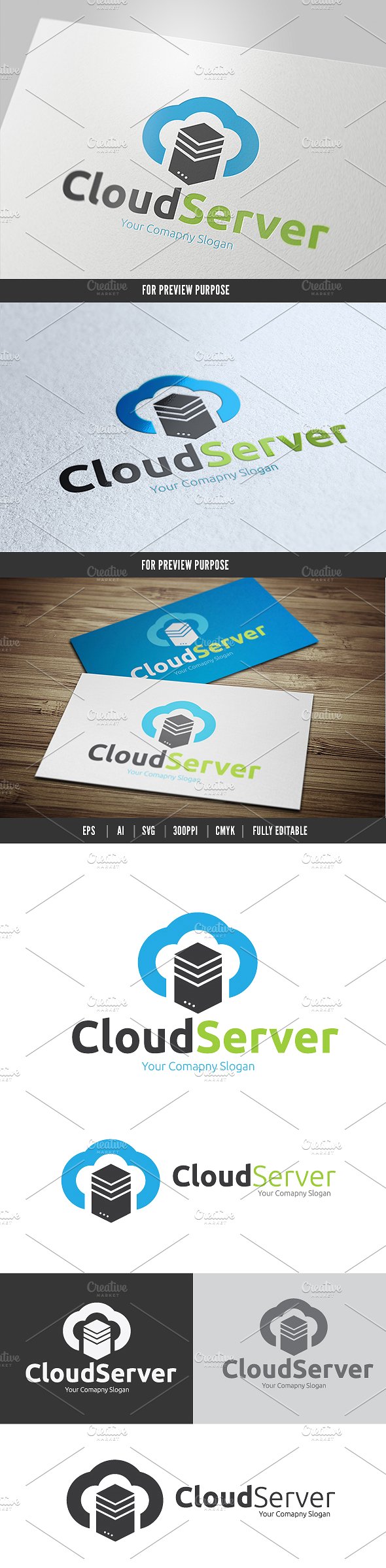 云存储云服务器品牌Logo设计模板 Cloud Server插图