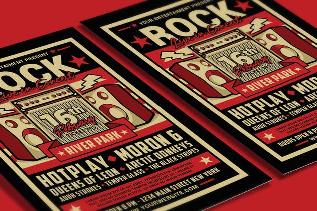 复古摇滚音乐派对活动海报模板 Rock Live in Concert插图(2)