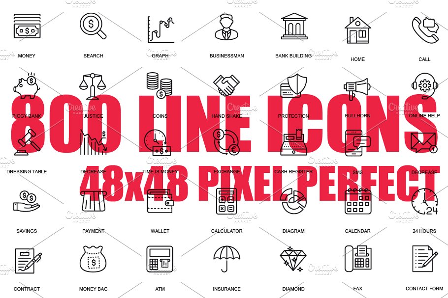 800枚经典实用的线条Web图标 Line Web Icons插图