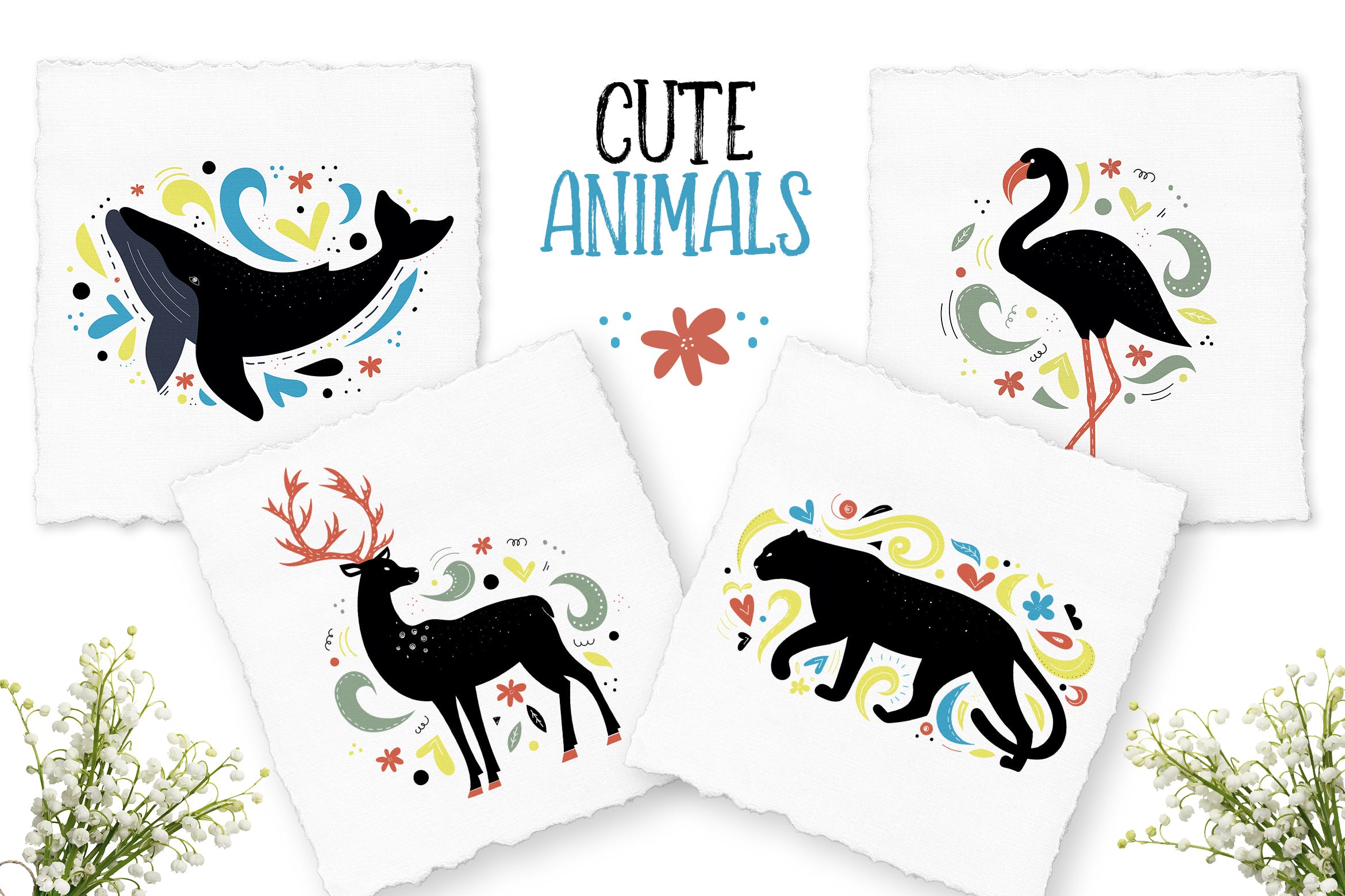 动物手绘装饰图案插画素材 Decorative Animals Illustrations插图