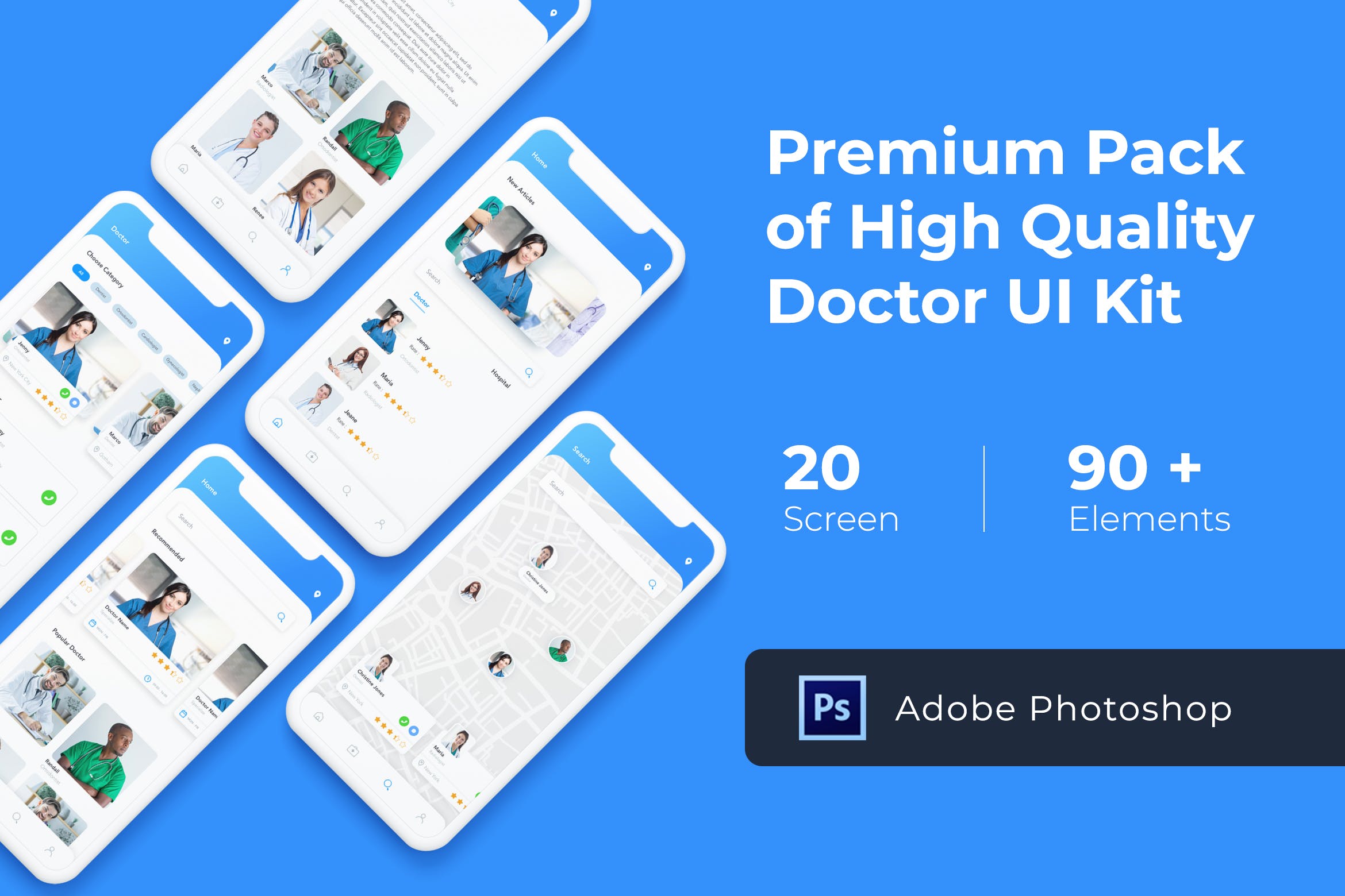 家庭医生预约系统APP用户界面设计PSD模板 Doctor App UI KIT for Photoshop插图