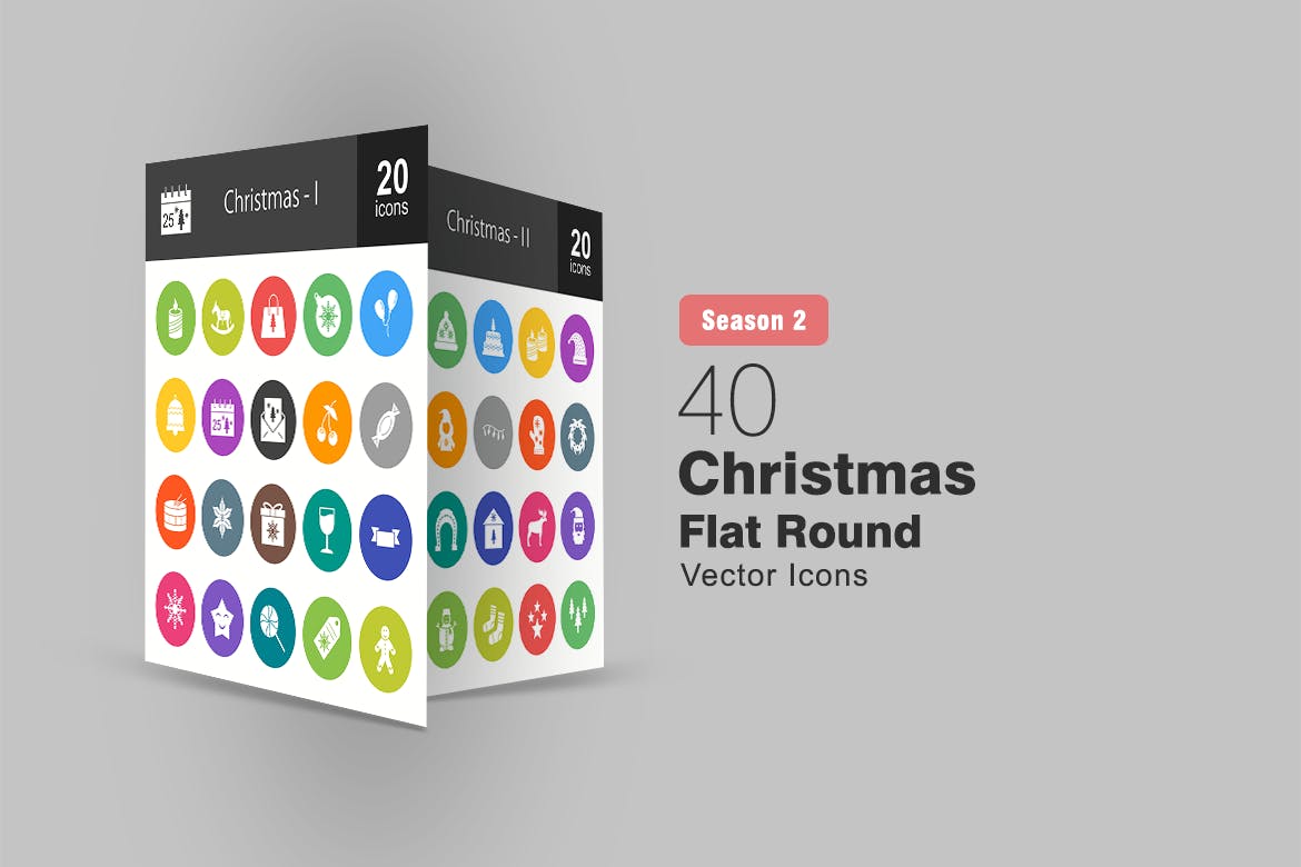 40枚圣诞节主题扁平设计风格圆形图标 40 Christmas Flat Round Icons插图