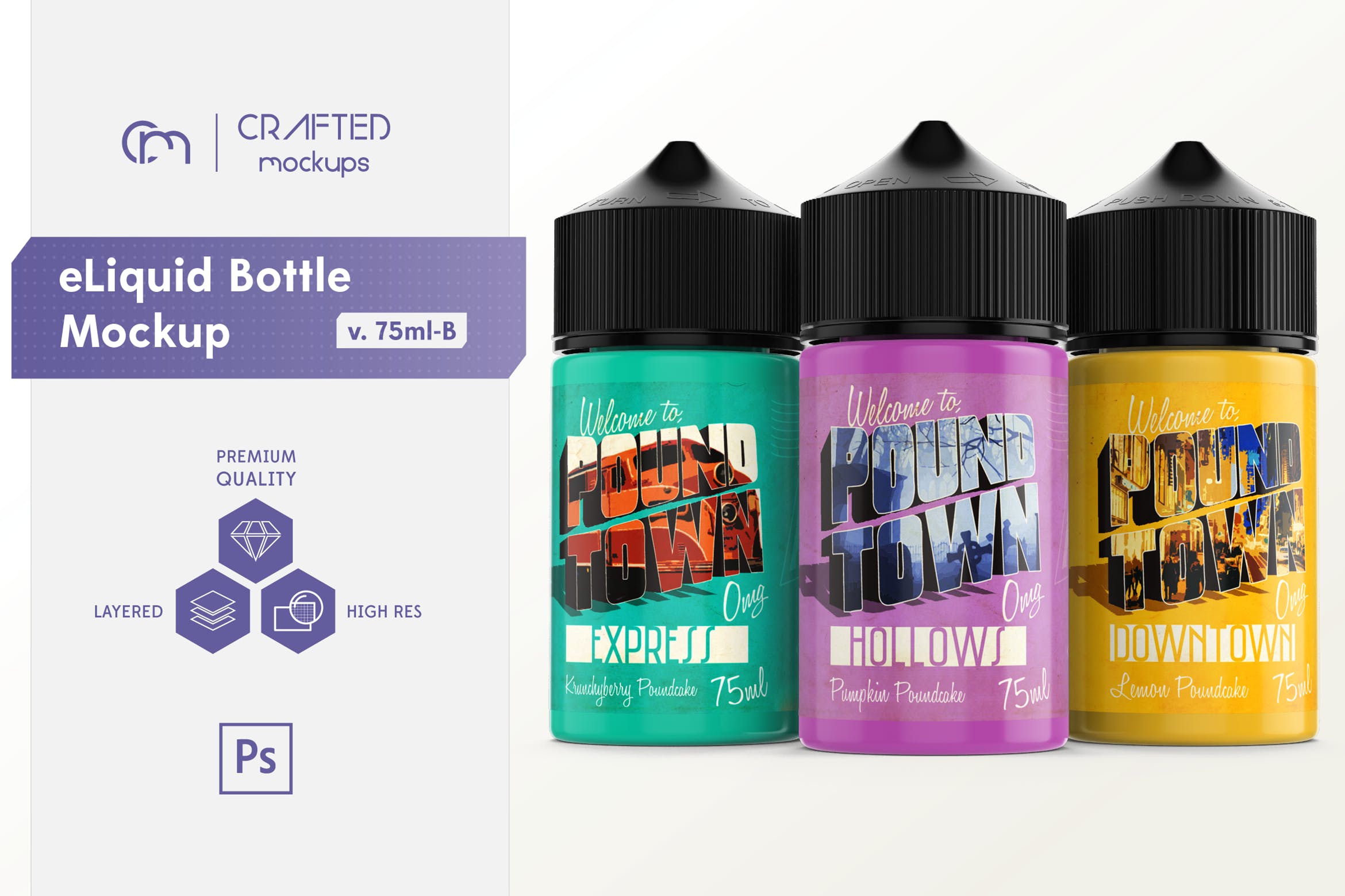 75ml装电子烟烟油外观设计预览样机模板 eLiquid Bottle Mockup v. 75ml-B插图