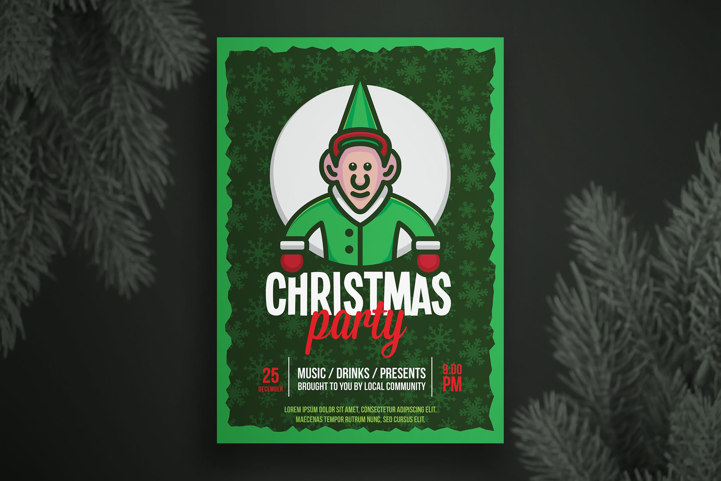 圣诞节尖帽子卡通人物形象海报传单设计模板 Christmas flyer template插图