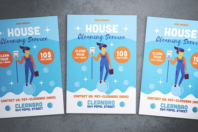 房屋清洁家政服务海报传单设计模板 House Cleaning Service Flyer插图(3)