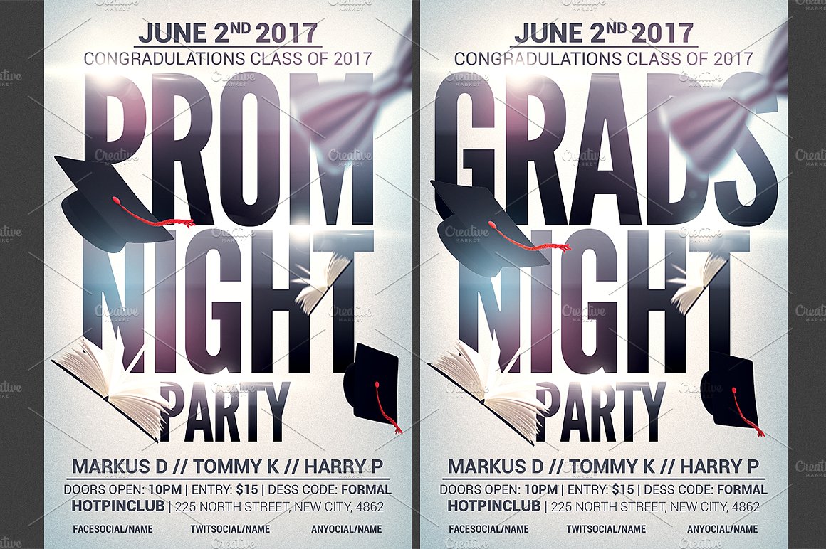 现代毕业晚会传单模板 Prom-Graduation Night Party Flyer插图