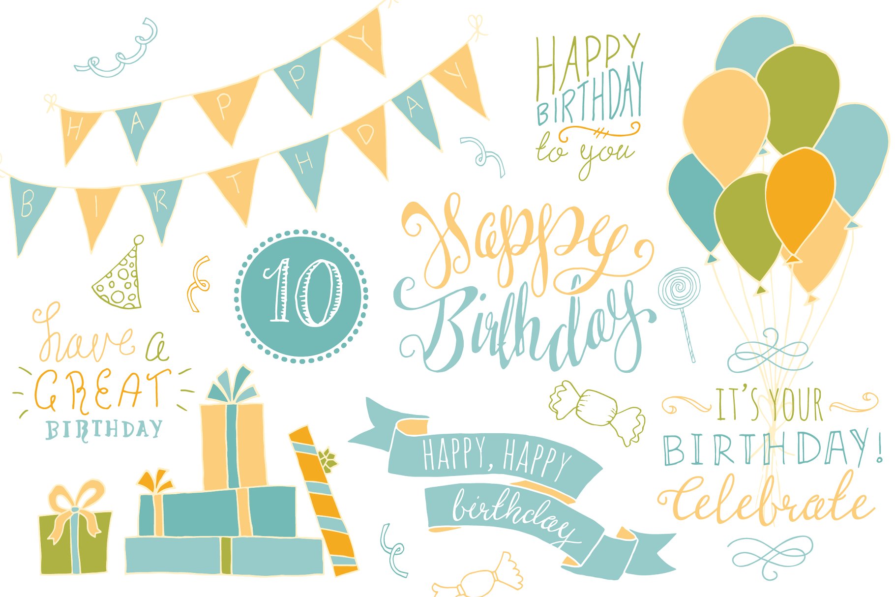生日聚会主题装饰物料设计元素 Birthday Photoshop Overlays插图