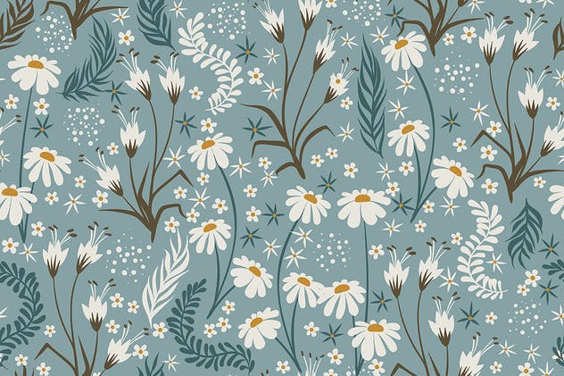 洋甘菊花卉无缝图案背景素材 Seamless Patterns Floral Chamomile Backgrounds插图(5)