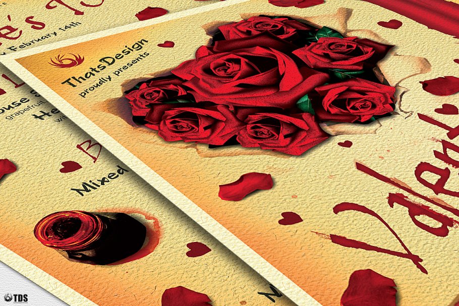 情人节主题传单+菜单PSD模板 V5 Valentines Day Flyer+Menu PSD V5插图(5)