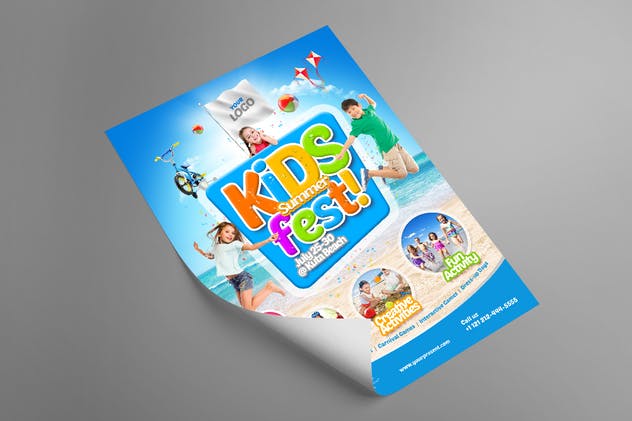 儿童乐园儿童夏令营活动海报模板 Kids Summer Fest FLyer插图(1)