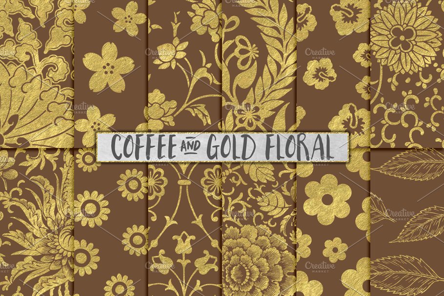 棕色/金色花卉图案背景素材 Brown and Gold Flower Backgrounds插图