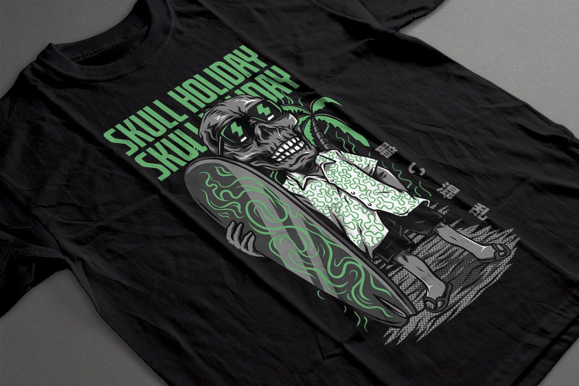 骷髅假日主题T恤印花设计矢量模板 Skull Holiday T-Shirt Design插图(1)