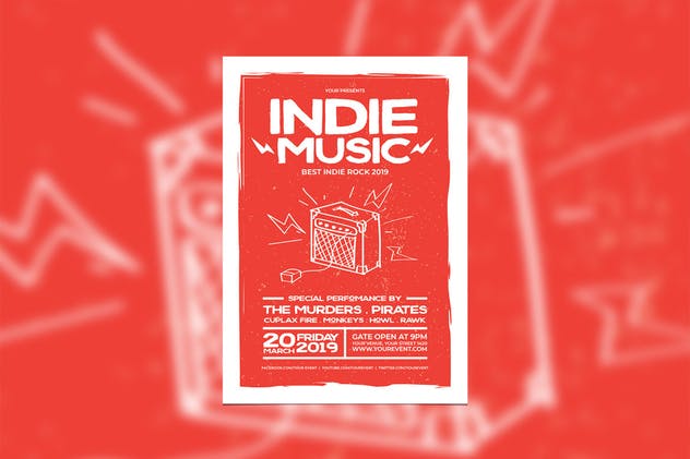 复古创意设计独立音乐活动海报模板 Indie Music Concert插图(1)