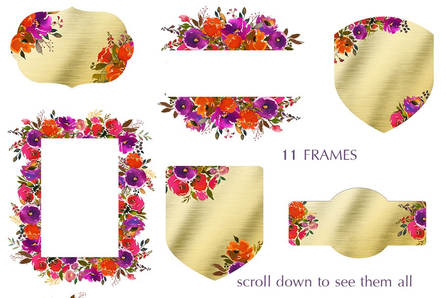 水彩花卉剪辑艺术（图形、纹理、纸张…） Carousel Watercolor Floral Clip Art插图(4)