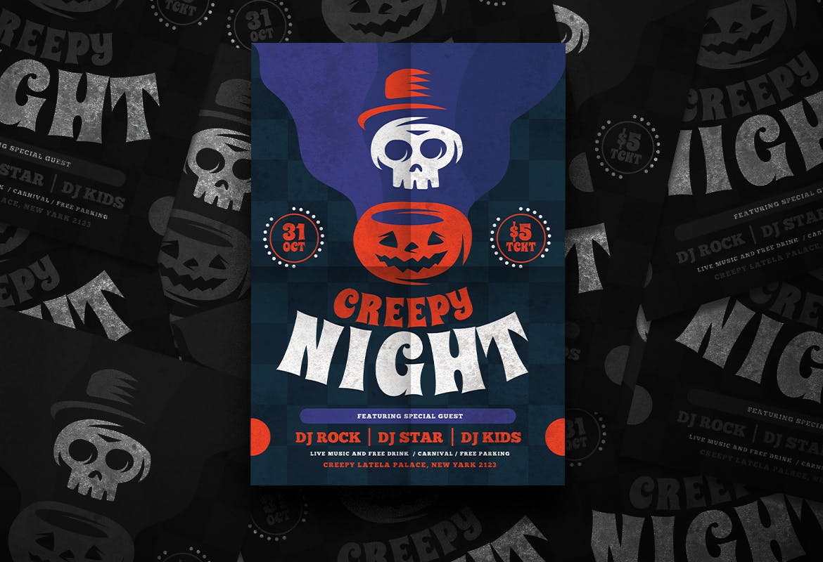 万圣节恐怖之夜节日活动海报设计模板 Halloween Flyer插图(1)