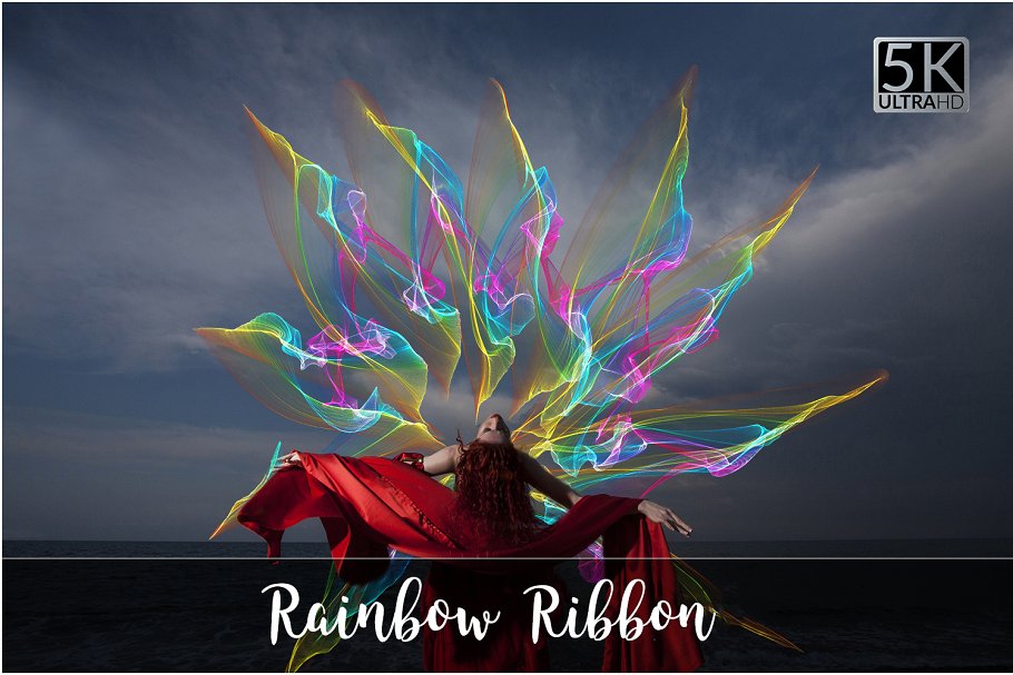 5K高分辨率彩虹色带叠层背景 5K Rainbow Ribbon Overlays插图