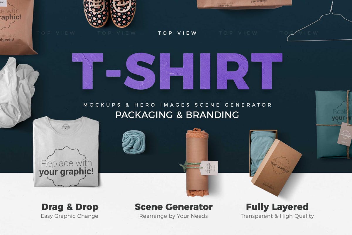T恤衫及包装样机和场景模板 T-shirt and Packages Mockups & Scene Generator插图