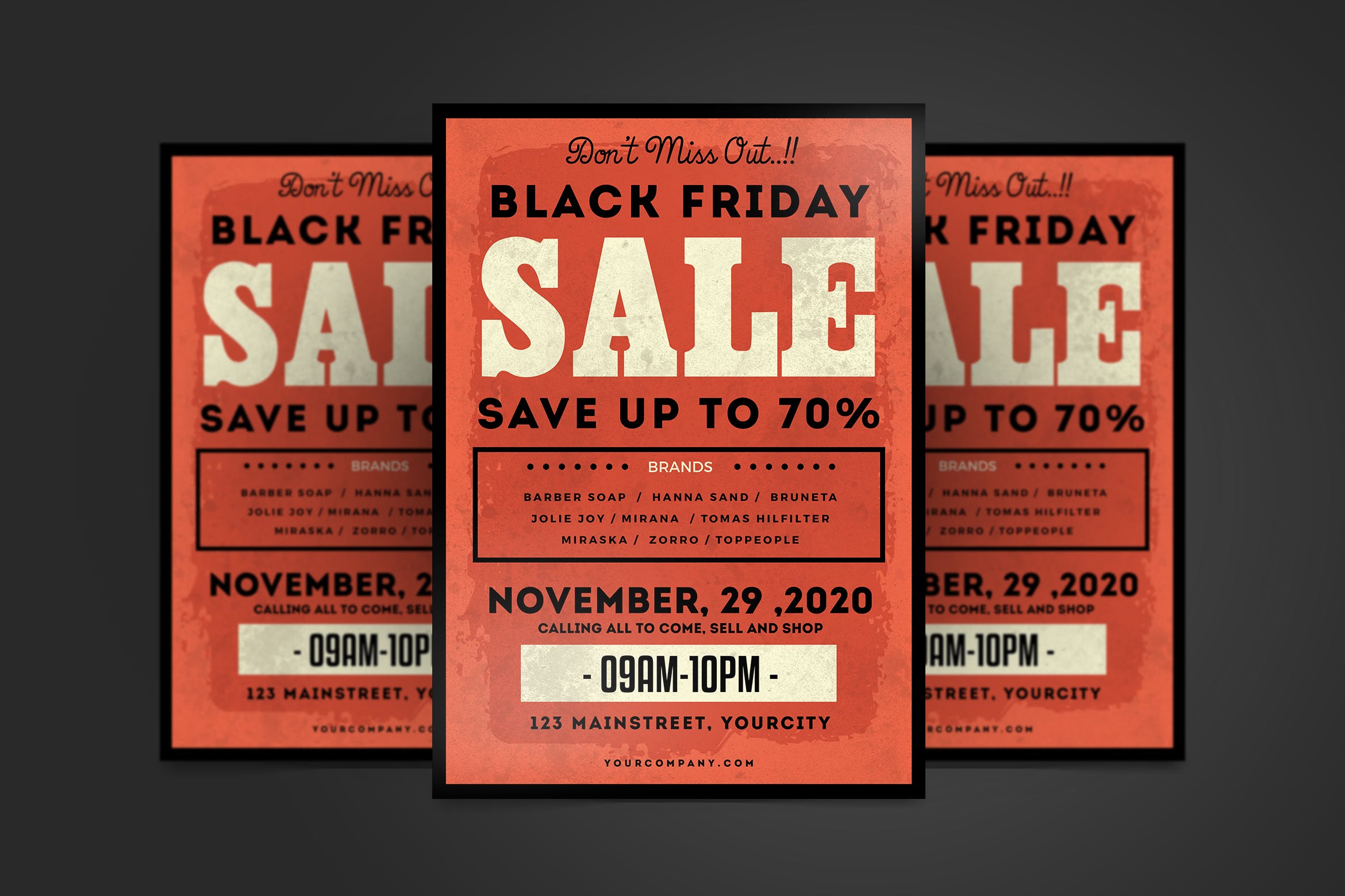 复古设计风格黒五购物节品牌联合促销活动海报传单模板 Black Friday Flyer插图