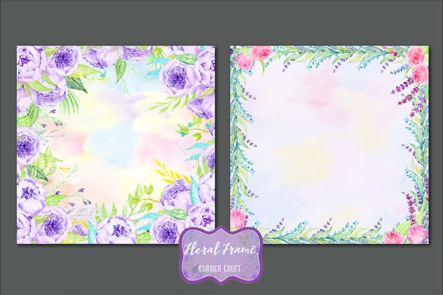 水彩花卉装饰架图案插画素材 Watercolor Floral Frames插图(3)