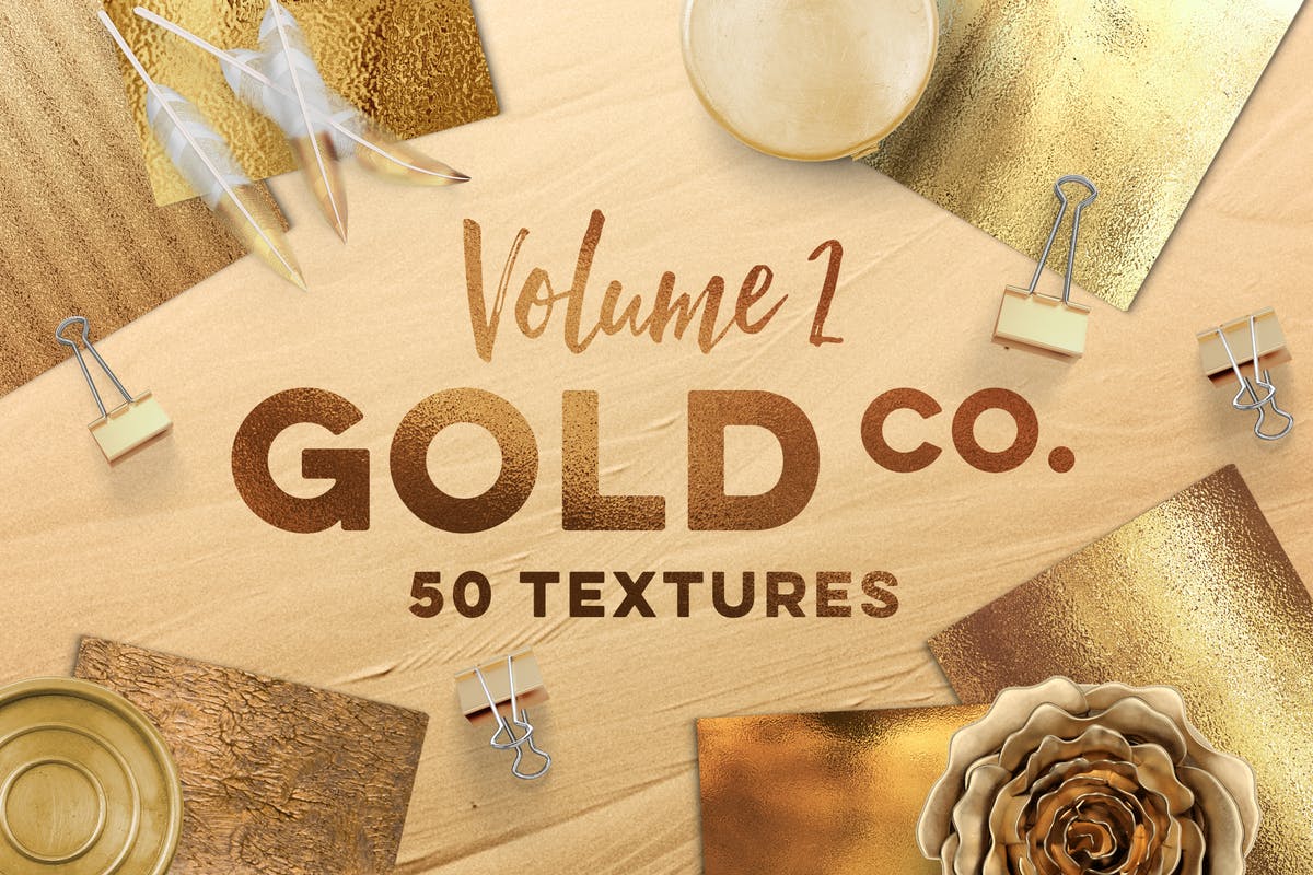 50个超有质感高分辨率金色闪光箔纸纹理素材 50 Gold Textures插图