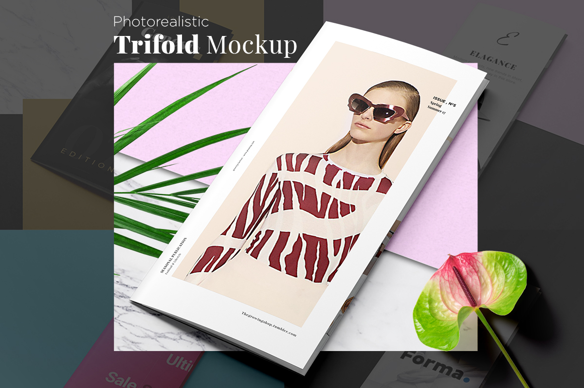 时尚三折叠宣传单样机 Fashion Trifold Mockup插图