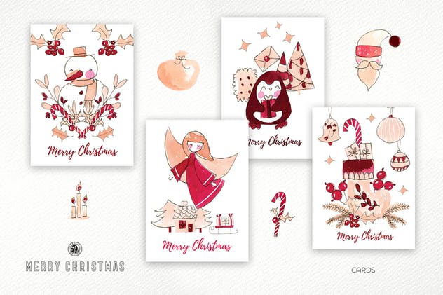 圣诞快乐水彩插画套装 Merry Christmas Watercolor Set插图(3)