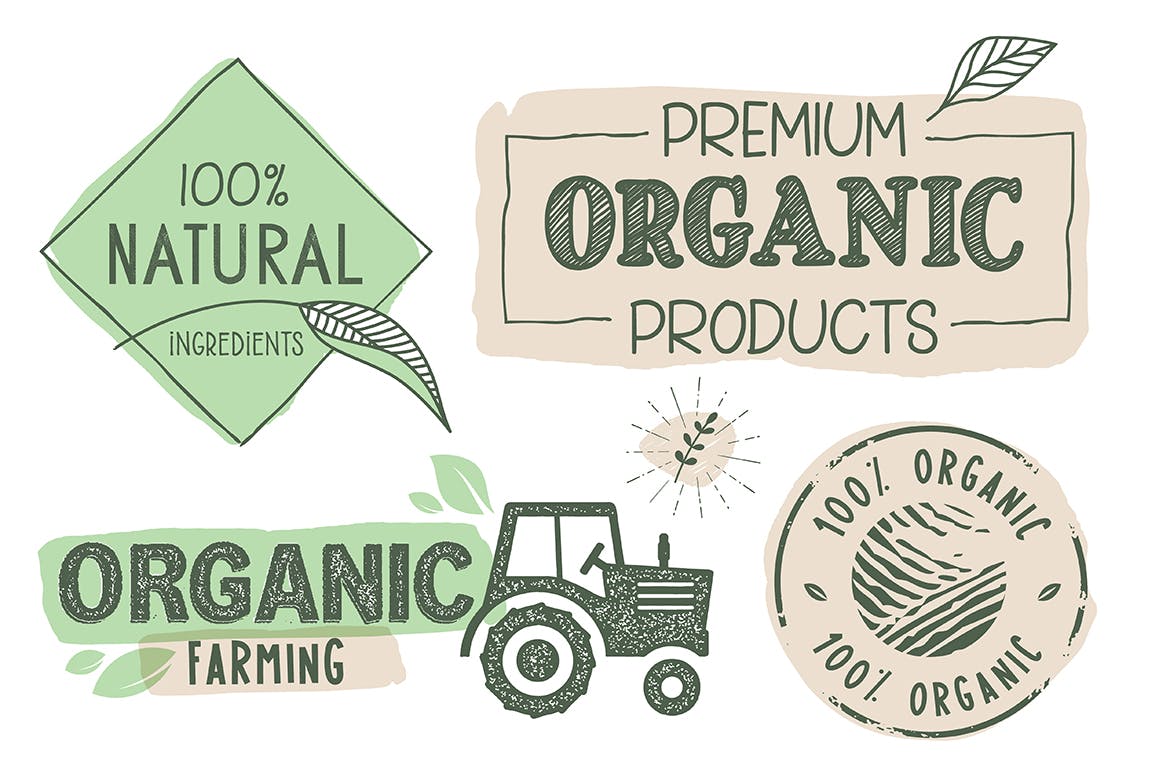 有机食品标志/标签/贴纸设计模板素材 Organic Food Labels and Stickers Collection插图(1)