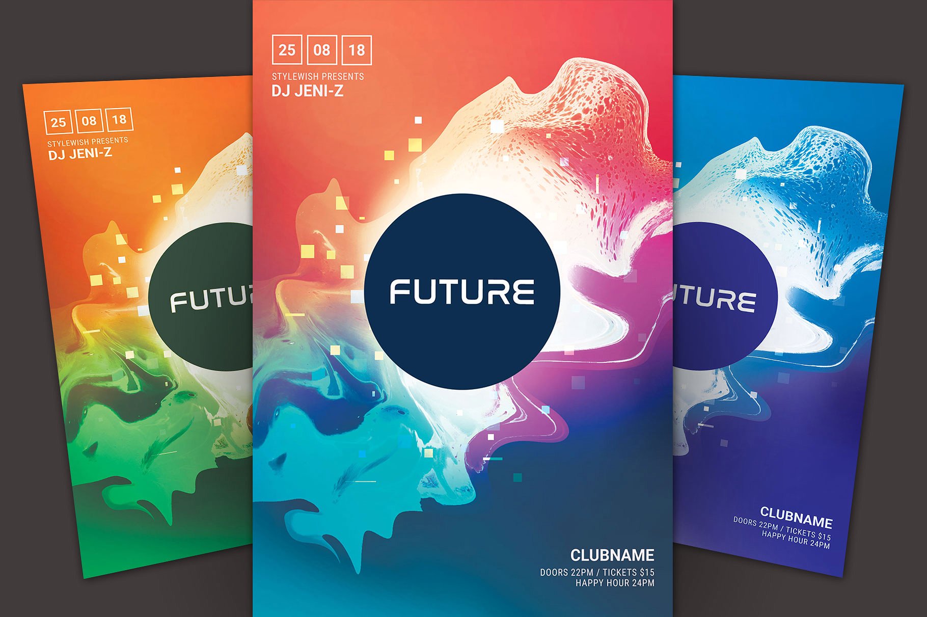 科幻抽象俱乐部活动海报传单模板 Future Flyer Template插图