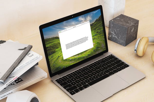 超级本笔记本电脑网页设计展示样机模板 Laptop Mock-up – Interior Set插图(2)