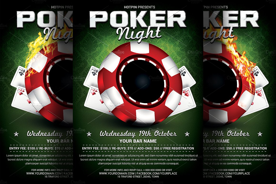 博彩棋牌俱乐部传单海报模板 Poker Night Flyer Template插图
