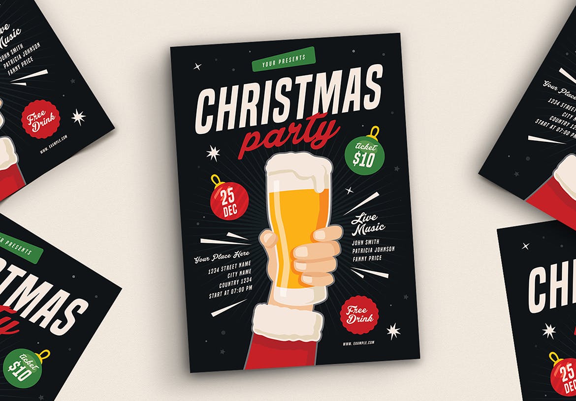 举杯同庆圣诞节主题活动海报传单模板 Christmas Flyer插图(1)