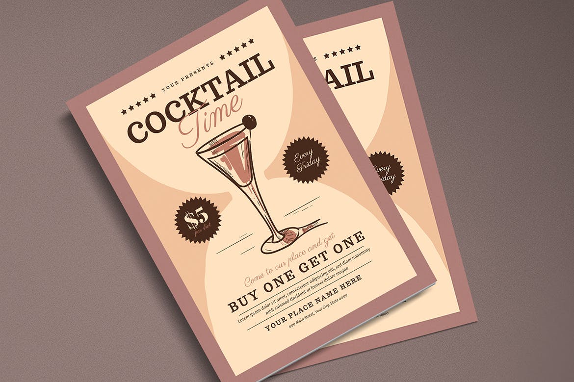 鸡尾酒酒会活动策划海报传单设计模板 Cocktail Time Flyer插图(3)
