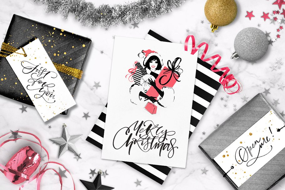 圣诞节主题装饰字母＆剪贴画 Chic Christmas Lettering & Clipart插图(6)