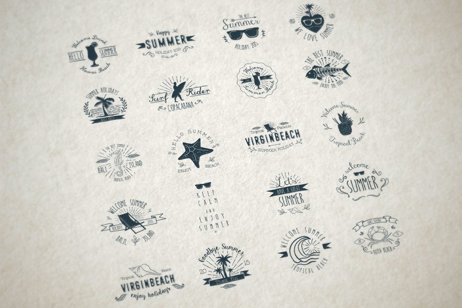 20个夏季海洋岛屿生物元素徽章 20 Summer Badges插图(1)