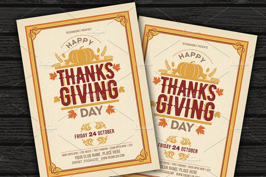 复古感恩节海报宣传传单模板 Thanksgiving Flyer / Invitation插图(1)