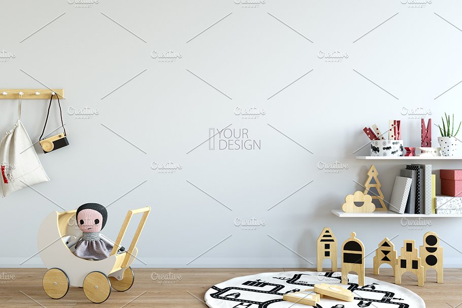 儿童主题卧室墙纸设计&相框样机 Interior KIDS WALL & FRAMES Mockup 2插图(30)