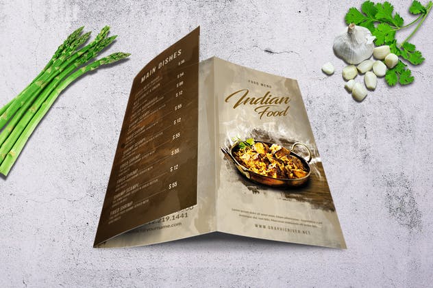 印度咖喱主题餐厅三折页食物菜单模板 Indian A4 & US Letter Trifold Food Menu插图(3)