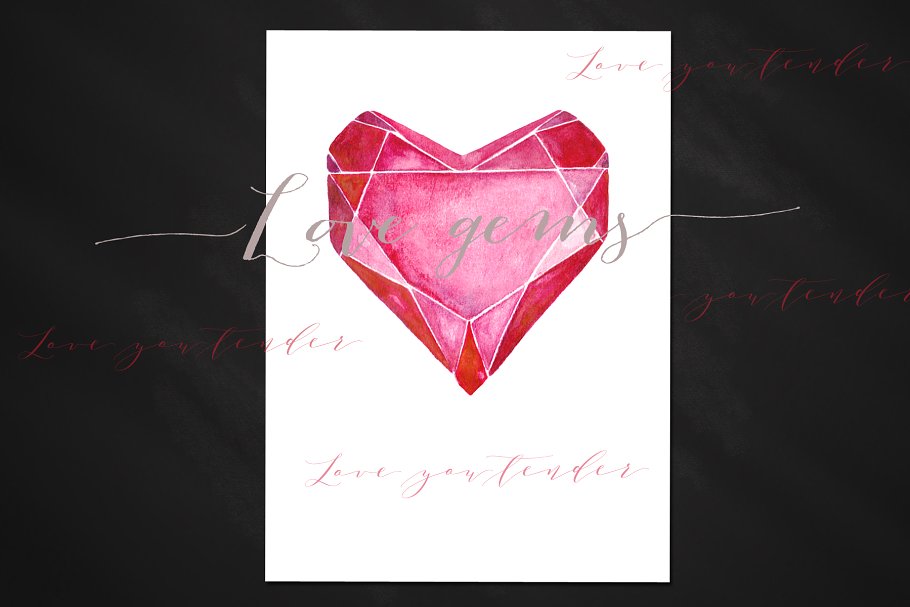 浪漫柔嫩水彩宝石剪贴画 Valentine’s clipart. Hearts gems.插图(2)