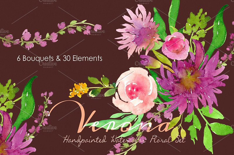 维罗纳-水彩花卉套装 Verona – Watercolor Floral Set插图(2)
