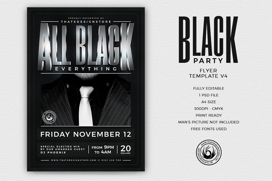 黑色暗色调派对活动宣传单设计PSD模板V4 Black Party Flyer PSD V4插图