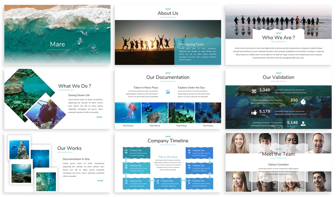 海岛旅行代理公司业务介绍谷歌幻灯片模板 Mare – Ocean Google Slides Template插图(1)