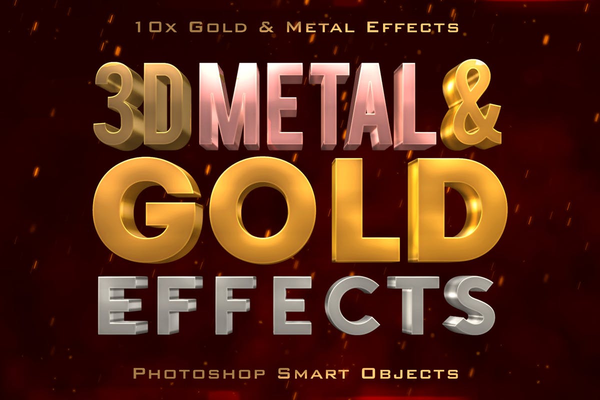 10款3D金色金属字体效果PSD分层模板 3D Metal & Gold Effects插图
