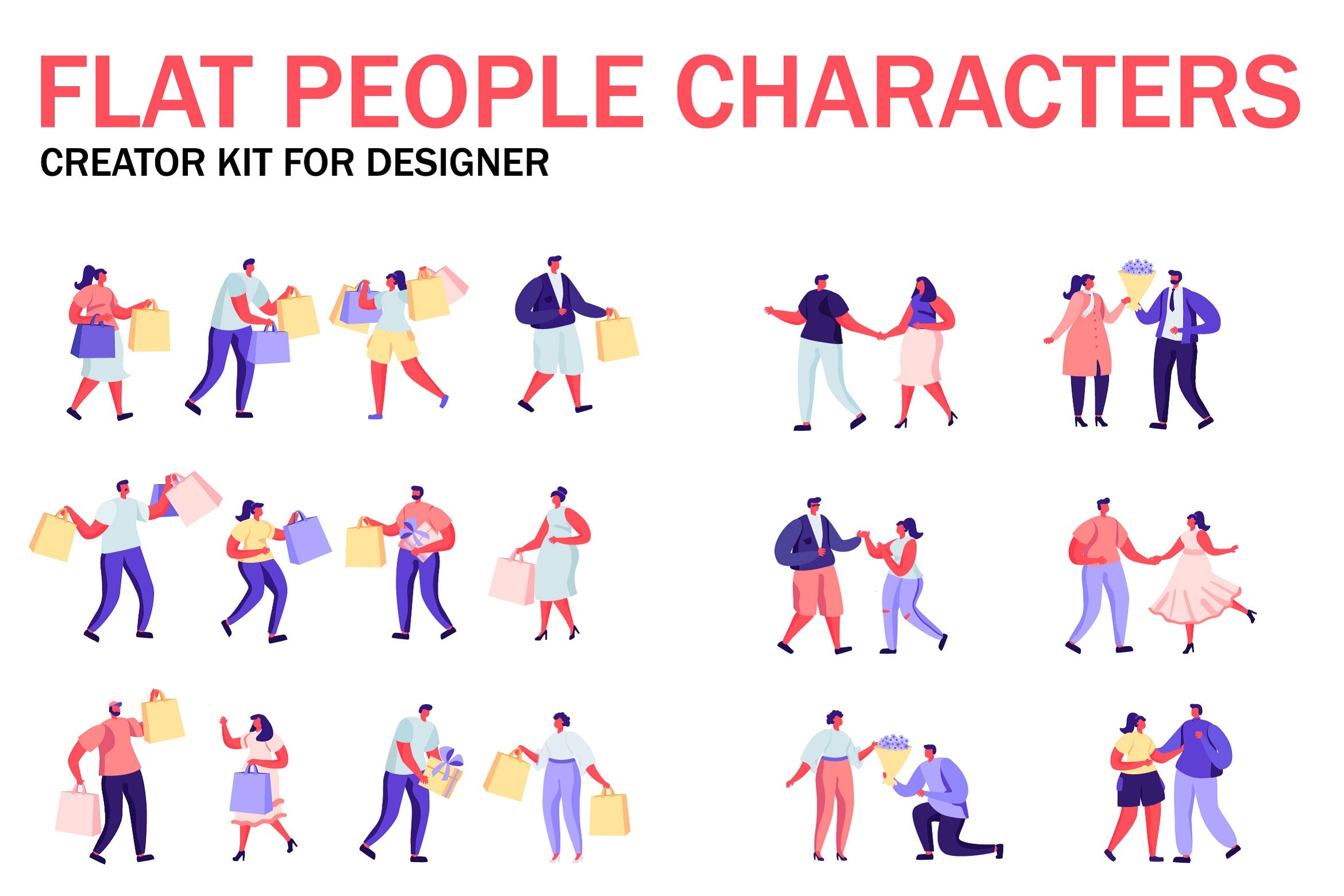 扁平化设计风格虚拟人物角色图形设计工具包v7 Flat People Character Creator Kit插图