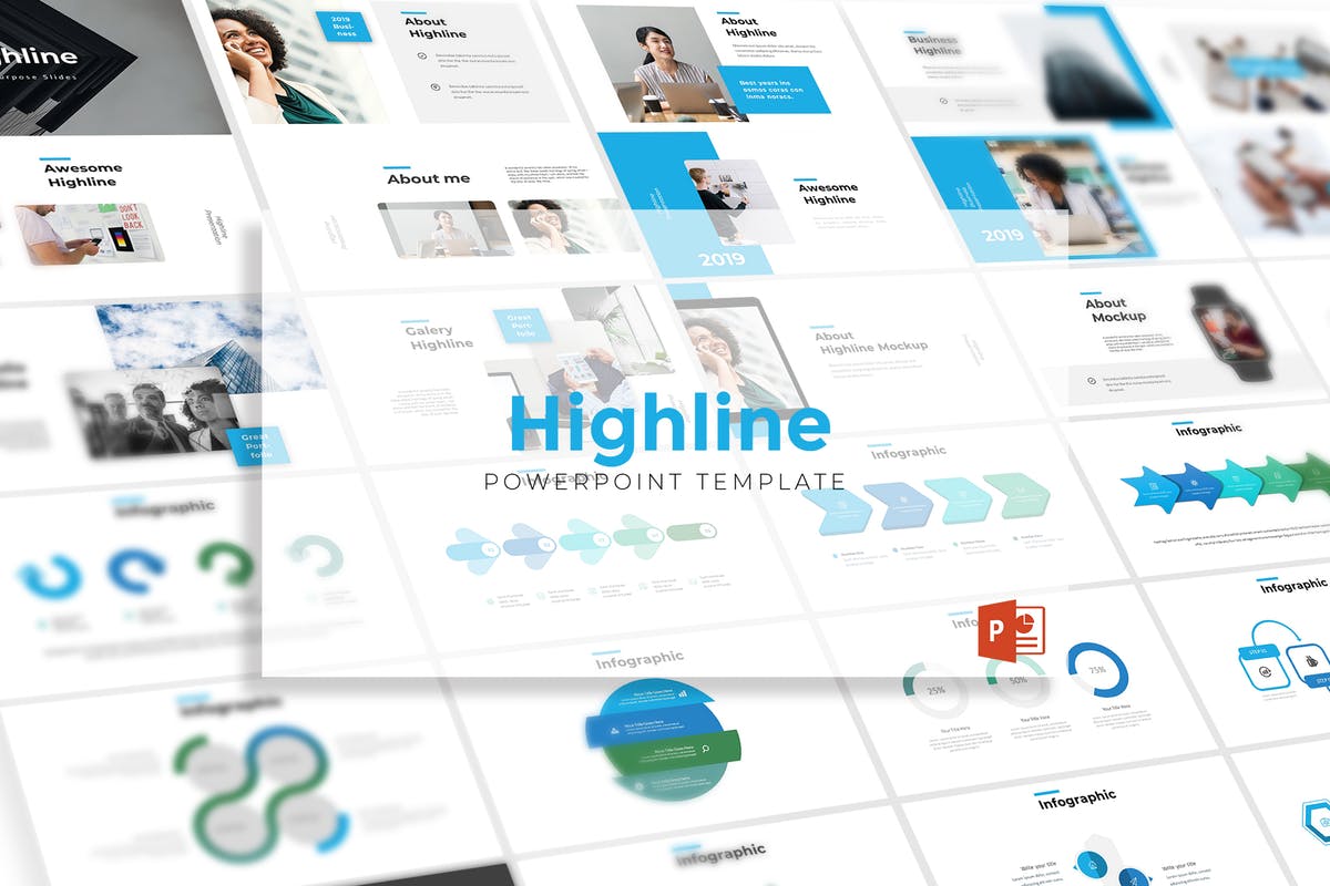 简约企业数据信息图表演示PPT幻灯片模板 Highline – Powerpoint Template插图