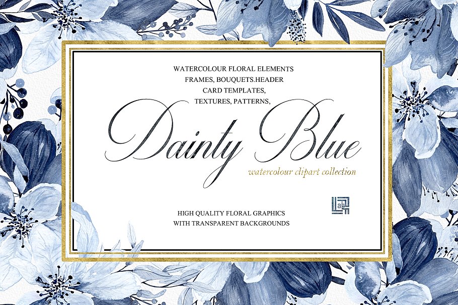 精致的海军蓝手绘花卉 Dainty blue. Navy blue flowers插图(4)