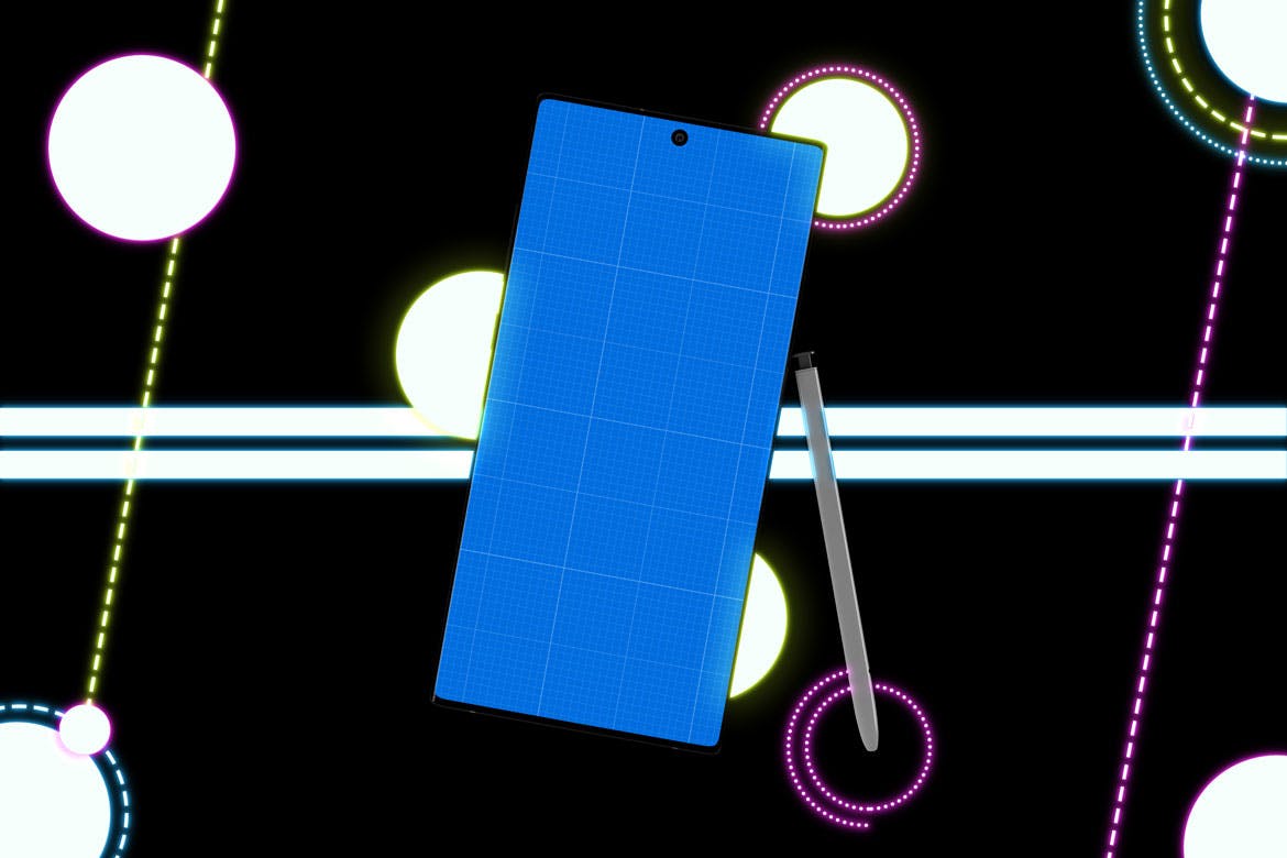 酷黑背景三星智能手机Note 10多角度屏幕预览样机模板 Neon Note 10 MockUp插图(7)
