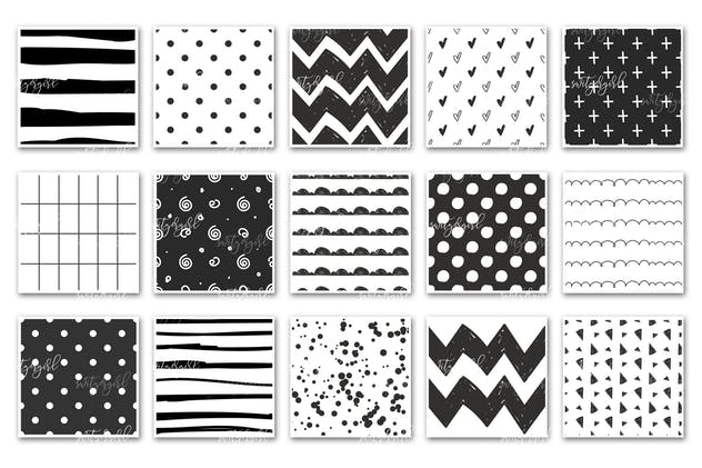黑白风格手绘图案包装外观设计背景纹理 Black and White Stylish Patterns插图(1)