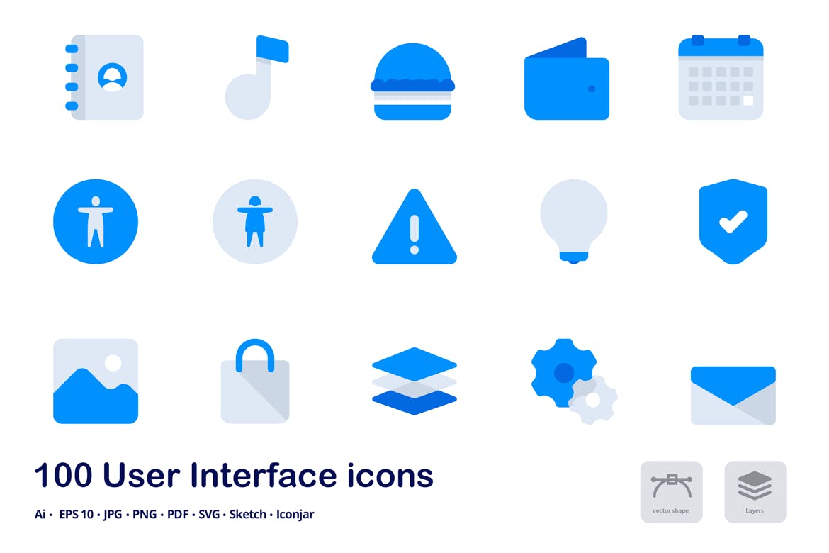 100枚用户界面设计双色调扁平化图标素材 User Interface Accent Duo Tone Flat Icons插图(4)